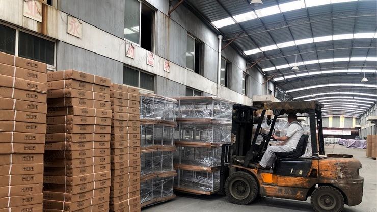 Finished goods warehouse staged for export at the IEQUIPMENT factory