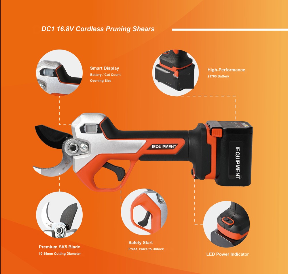 16.8V cordless electric pruning shears 35mm cutting diameter with smart display and 21700 battery